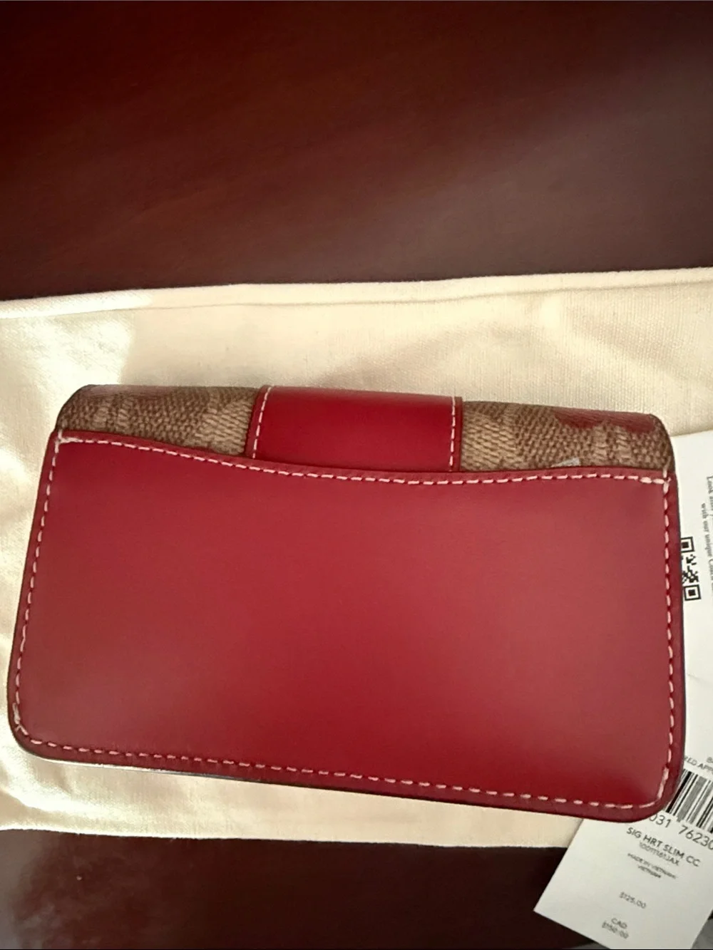 Coach Brown Signature Canvas Wallet with Red Heart Accents - Picture 3 of 4
